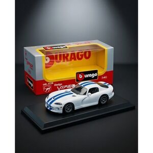 Bburago‎ Dodge Viper GTS Coupe White Blue Stripes 1/43 Diecast Model Car 4120